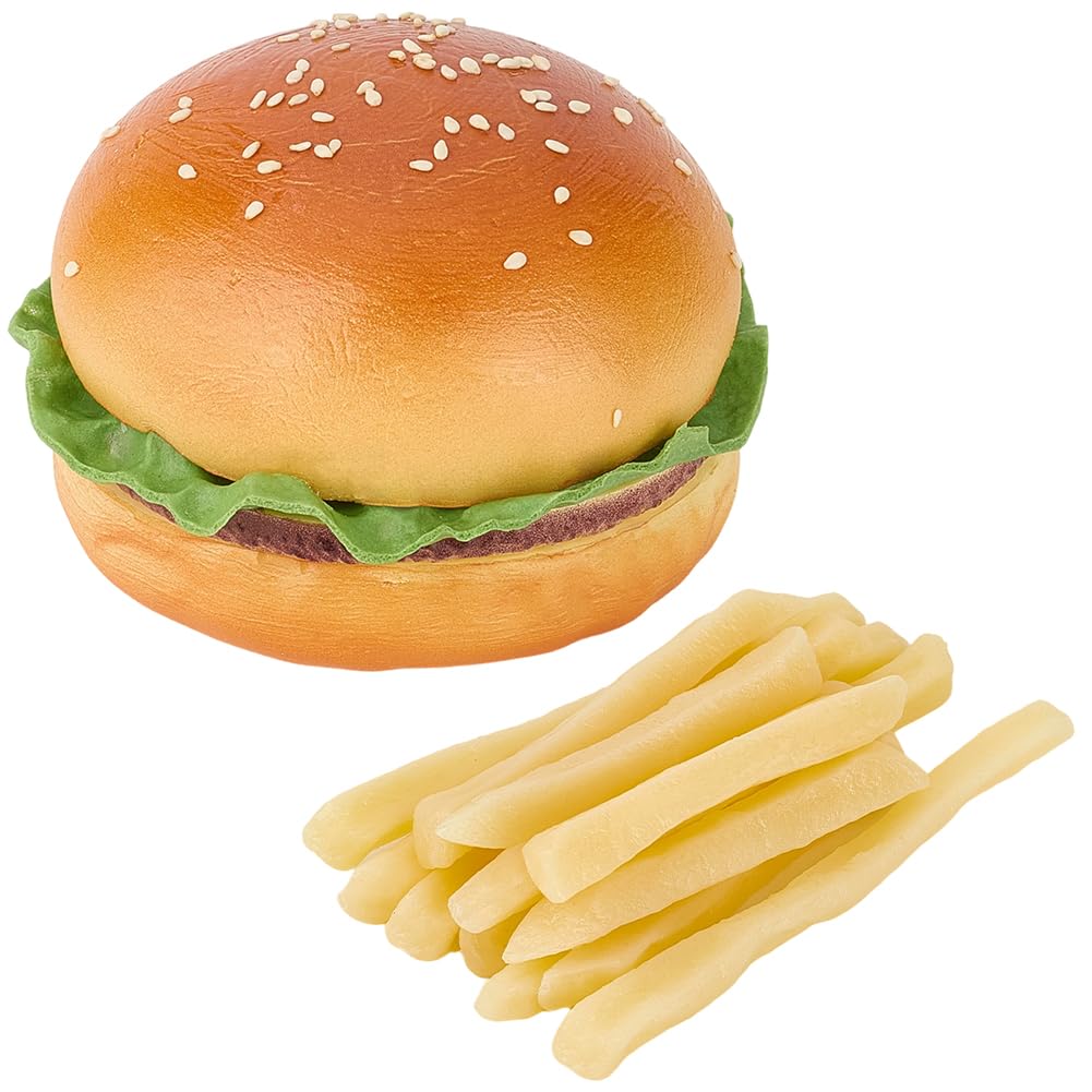 CREATCABIN Hamburger Artificiale 12 Patatine Fritte Artificiali Finto Hamburger Modello Cibo Finto Realistico Set Oggetti Scena Realistici per La Decorazione Feste Casa Cucina Negozio Cibo Finto
