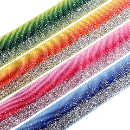 image for SIMISI RIBBON Shiny Glitter Grosgrain Ribbon, Assorted Bright Colors F