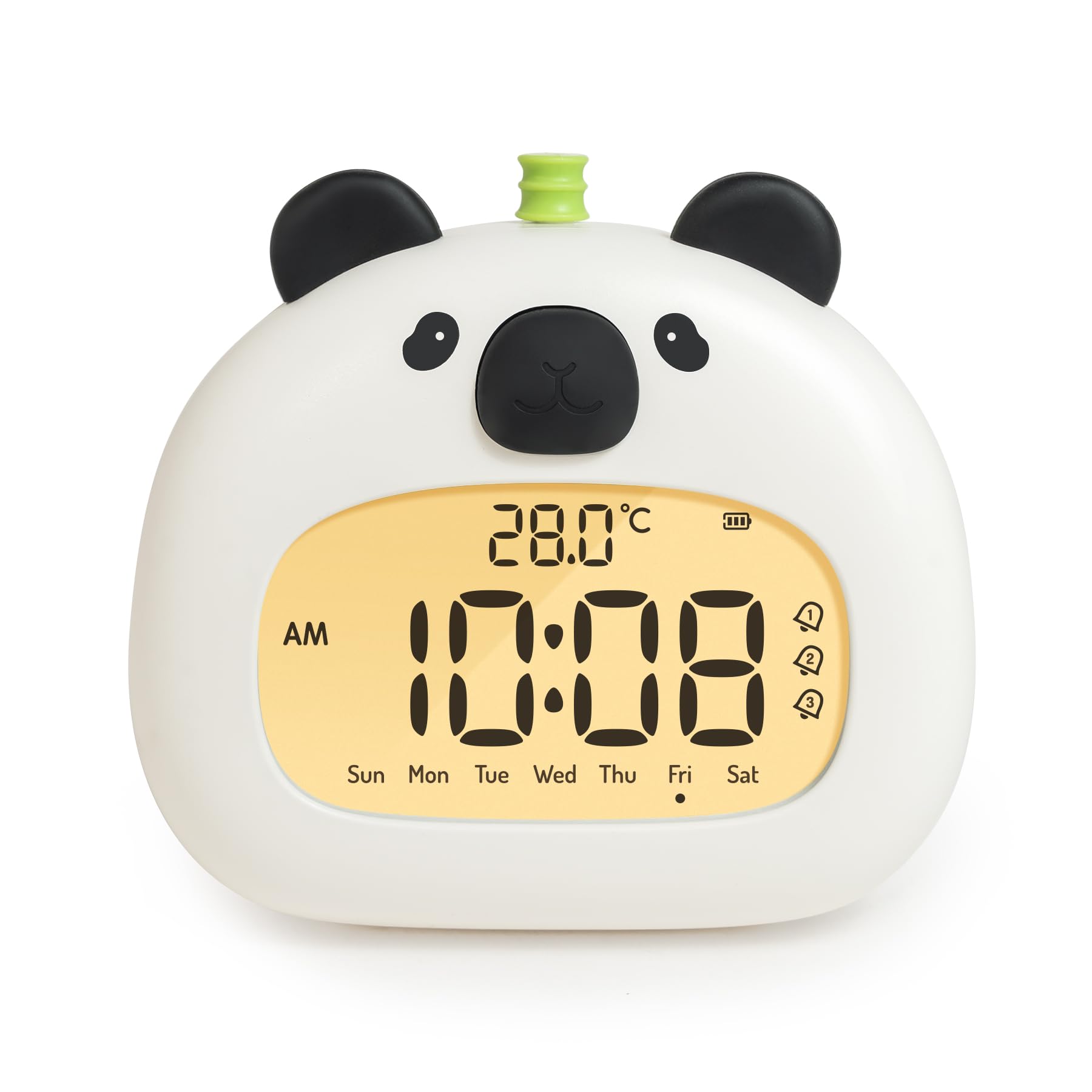 IHALO Simpatico sveglia per bambini, sveglia da comodino con panda luce notturna digitale, display a LED, 3,15 pollici, tre allarmi, modalità weekend, data, ora, temperatura, ricaricabile, decorazione
