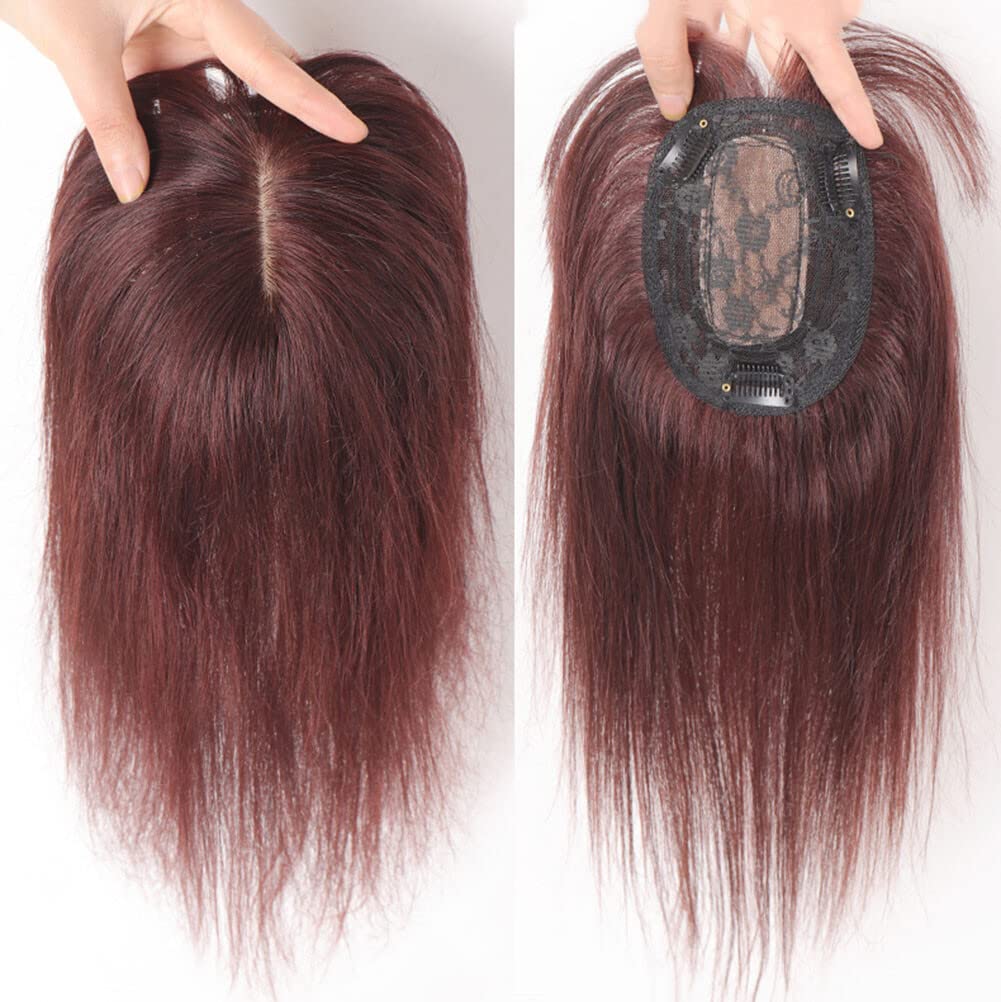Clip de pelo humano real en parte Niddle Base de seda recta postizos con flecos (9x14cm, 20cm/negro)