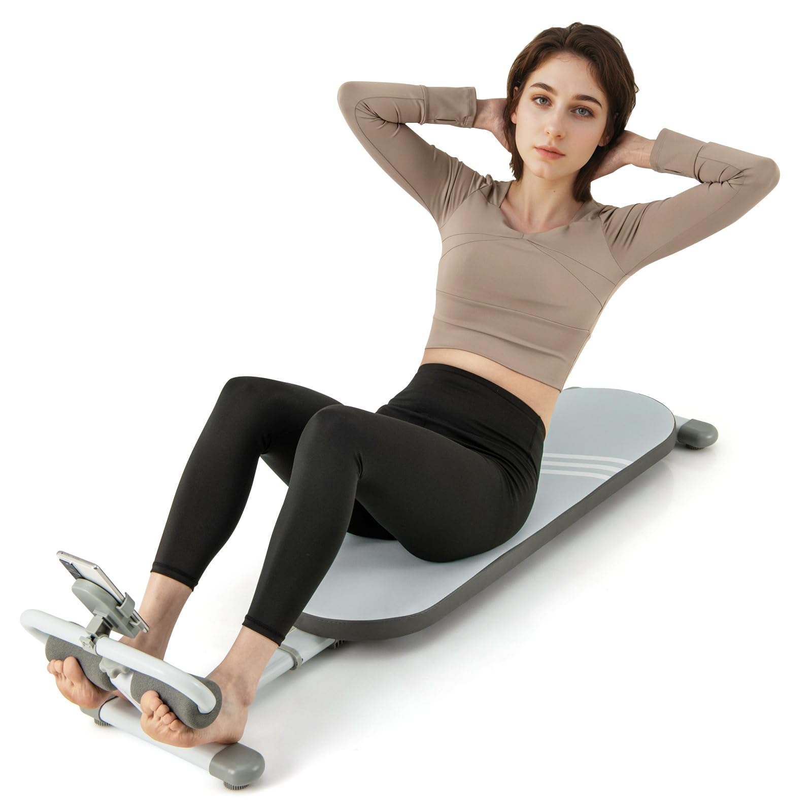 Compact Sit Up Bench, Multi-Functional Flat Bench for Abdominal Muscles Core Strength Training, Adjustable Length & 3-Position Rollers, Folding Abs Workout Equipment for Home Gym Fitness