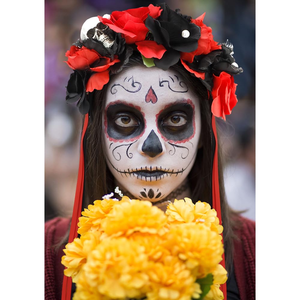 Halloween Skull Headband Flower Amazon.com: AUOCATTAIL Halloween Skull Rose Headband Mexican  main image 3