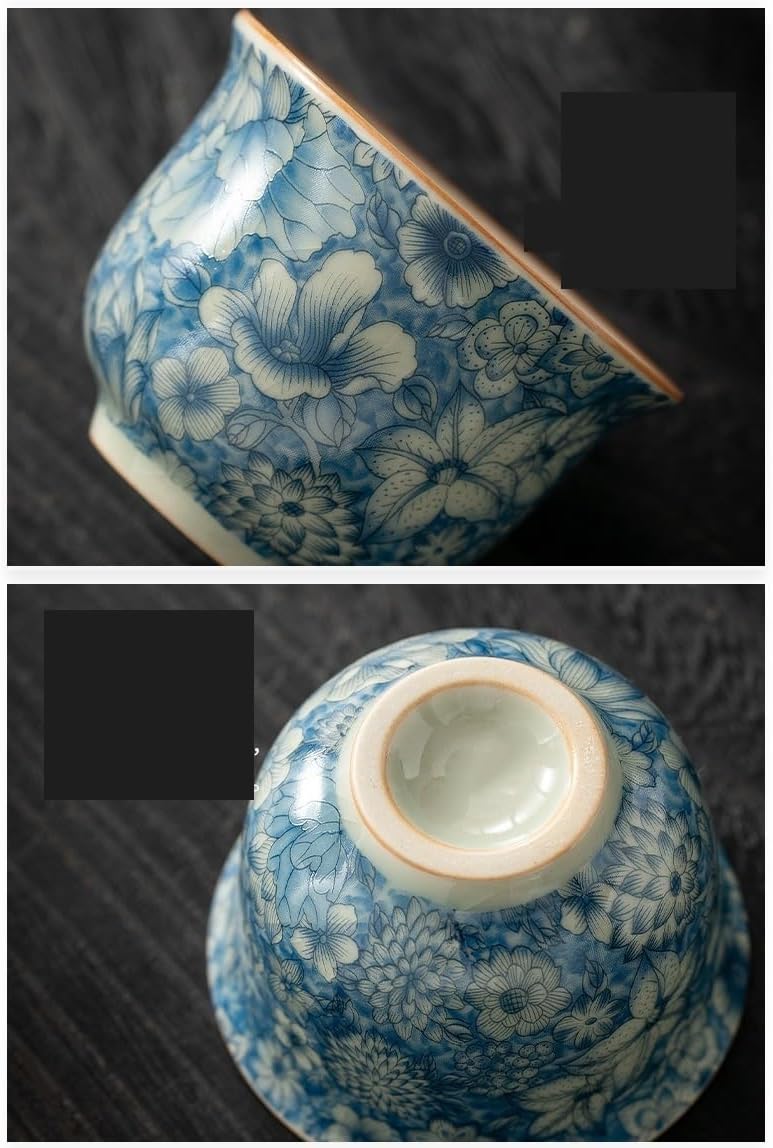 GSOUL Kungfu Tea cup Ru Kiln Master Cup Small Hundred Flowers Tea Qinghua Ceramic Personal Use For Home Small Tea Cups