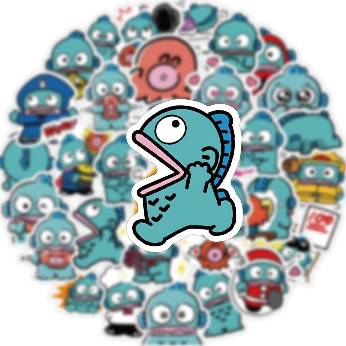 Hangyodon Stickers for Water Bottles, 60 PCS/Pack Vinyl Waterproof Japanese Anime Cartoon Sticker for Laptop Phone Scrapbook Computer for Kids Teens Girls Boys