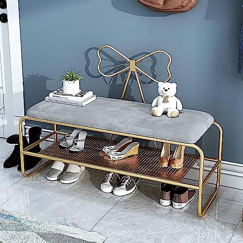 Étagère à chaussures avec banc rembourré en velours chic pour couloir