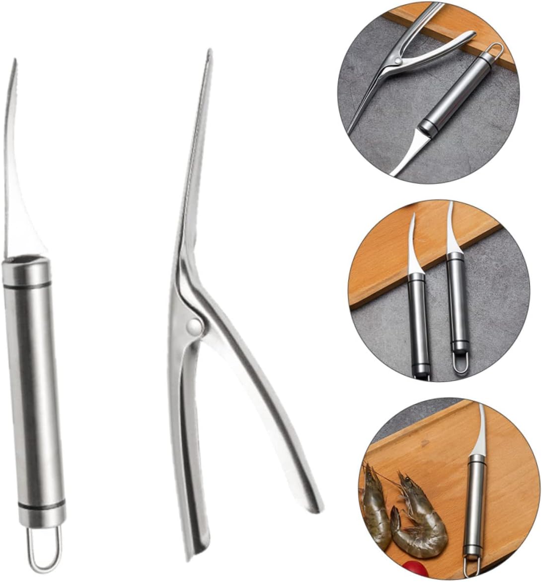 Cabilock 3sets Stainless Steel Shrimp Peeling Tool Handle for Easy Shell Removal Resistant Prawn Peeler and Deveiner Kitchen Gadget