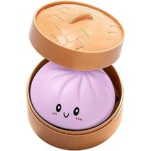 Giant Glitter Stress Ball Dumpling Squishies, Stretchy Sensory Dough for Stress Relief, Squeeze with Food Steamer for Desk, Stress Relief Purple