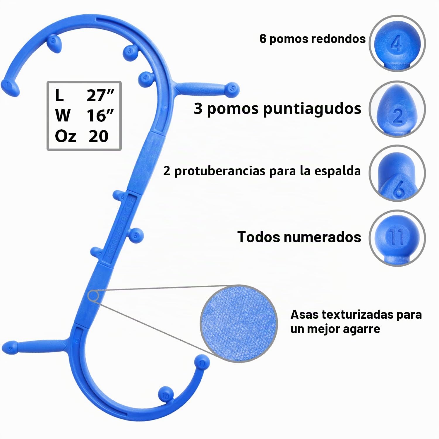 Body Back Buddy Masajeador de Espalda con Póster Instructivo, Masajeador de Punto Gatillo (Azul)
