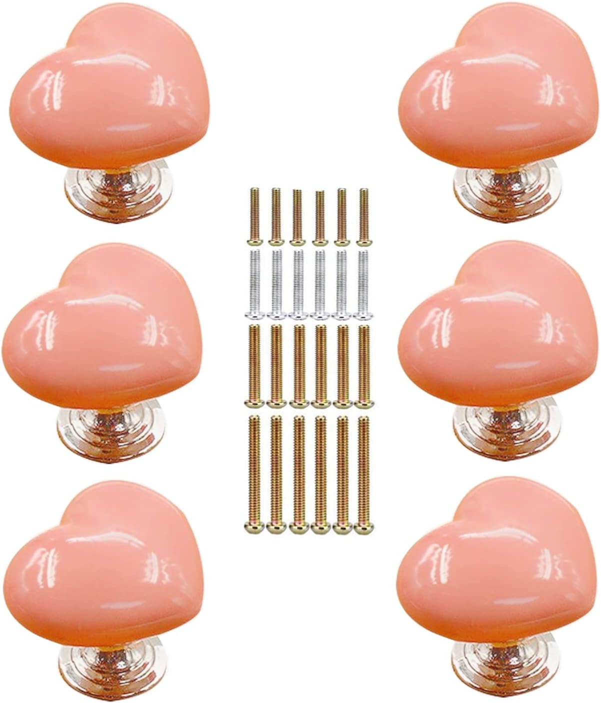 6pcs Heart Shape Ceramic Door Knobs Drawer Cupboard Locker Pulls Handles Wardrobe Drawer Cabinet Home Kitchen Hardware (38mm x 32mm x 32mm, Red)