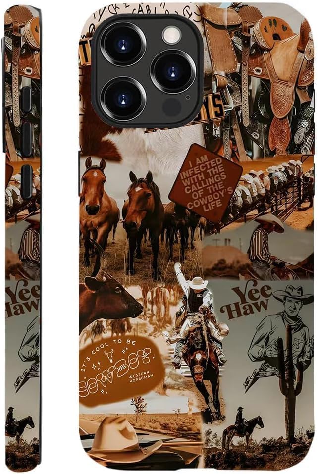 XUNQIAN Compatible for iPhone 14 Case, Aesthetic Retro Cowgirl Cowboy Western Aesthetic Horse Phone Case Print Art Protective Case (for iPhone 14),