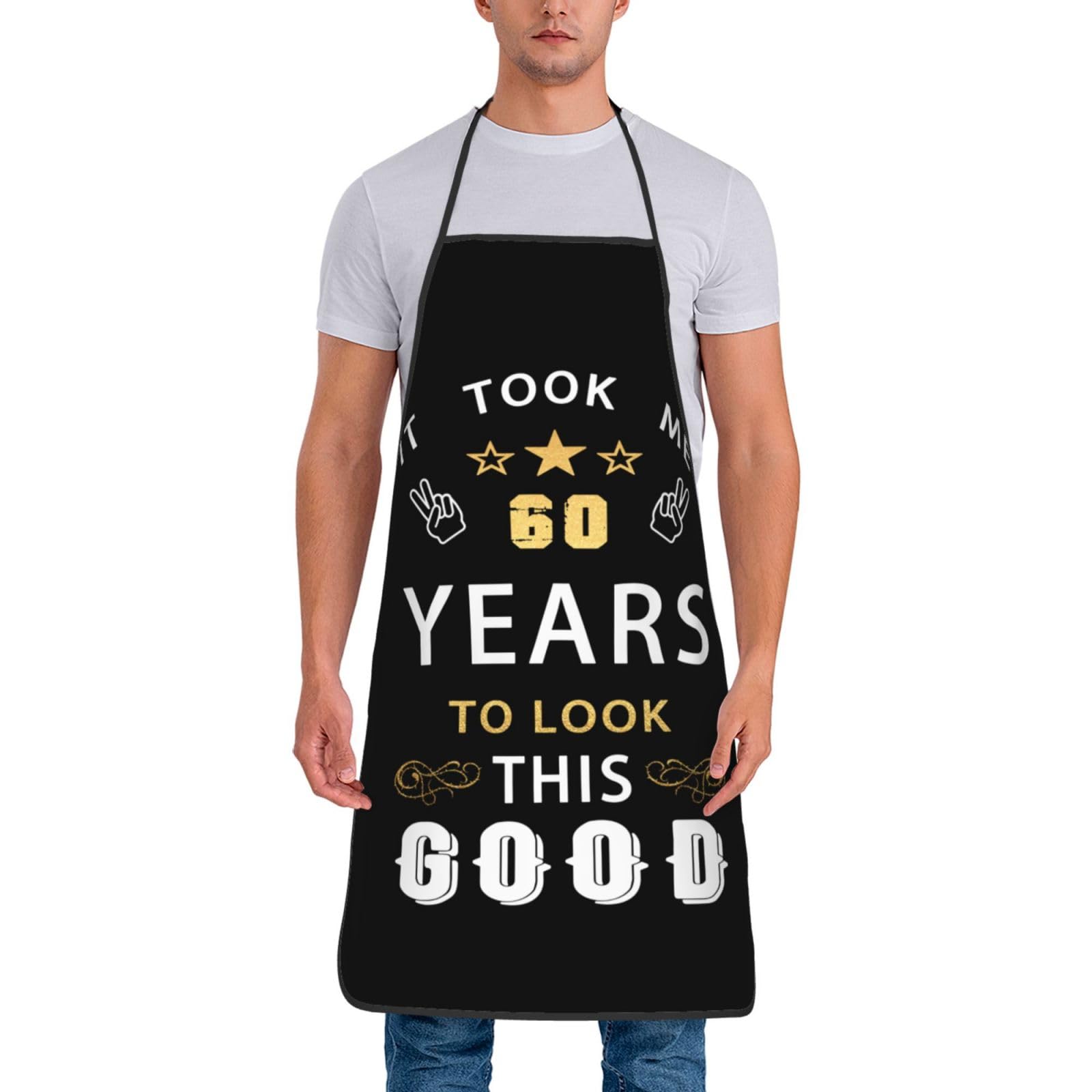Melbrakin Men's As Pic Happy 60Th Birthday Apron For Wo Adjustable Large Volume Printing Funny Vintage Aprons For Kitchen Cooking Bbq & Grill (No Pockets)