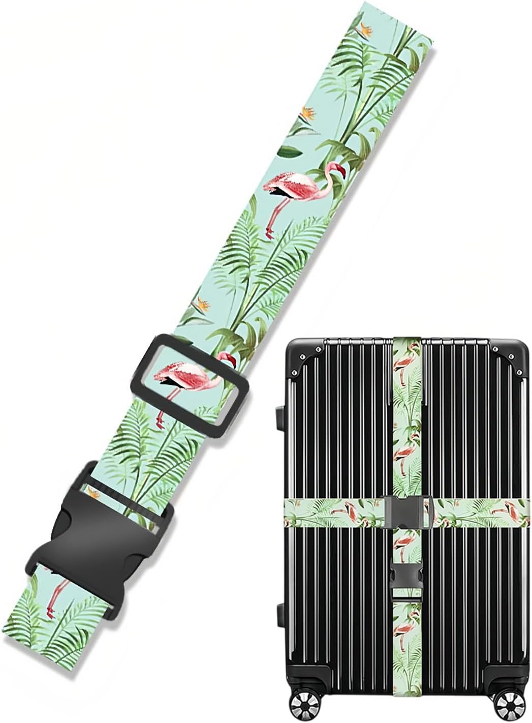 MOPZIJA Travel Suitcase Strap – Suitcase Belt, Suitcase Belt, Adjustable Luggage Strap with Buckle Closure, Travel Accessories for Suitcase Safety Sheet, Flamingo Design