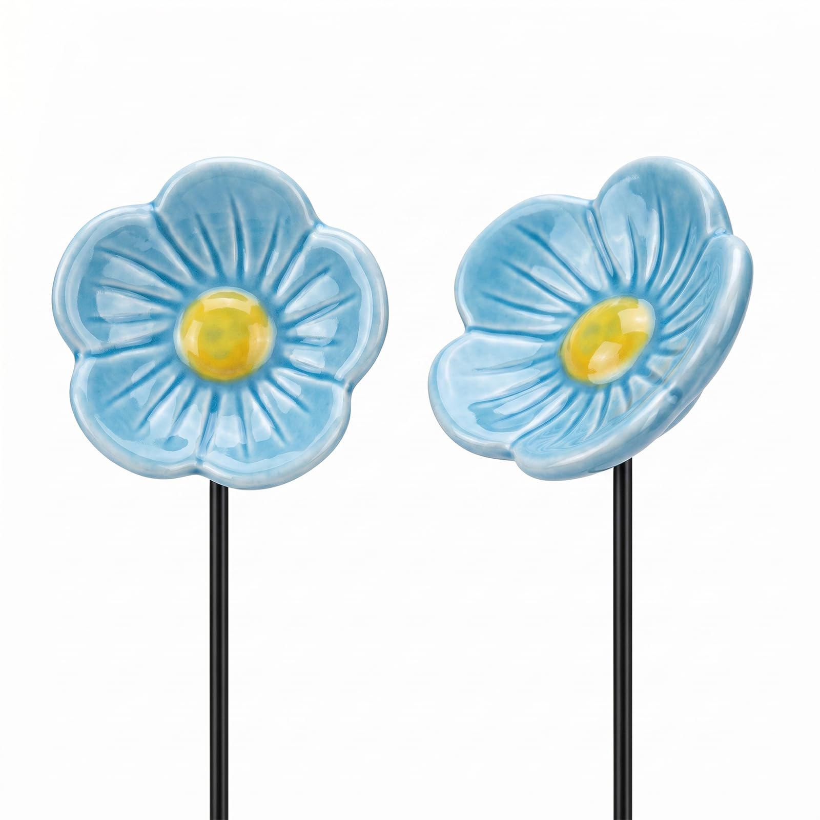 2pcs Bee Watering Station, Ceramic Flowers for Bees, Blue Bee Drinking Cups for Garden, Butterfly Feeding Station, Decorative Ceramic Blossoms for Pots, Balcony, Yard, Lawn, Desk Decor