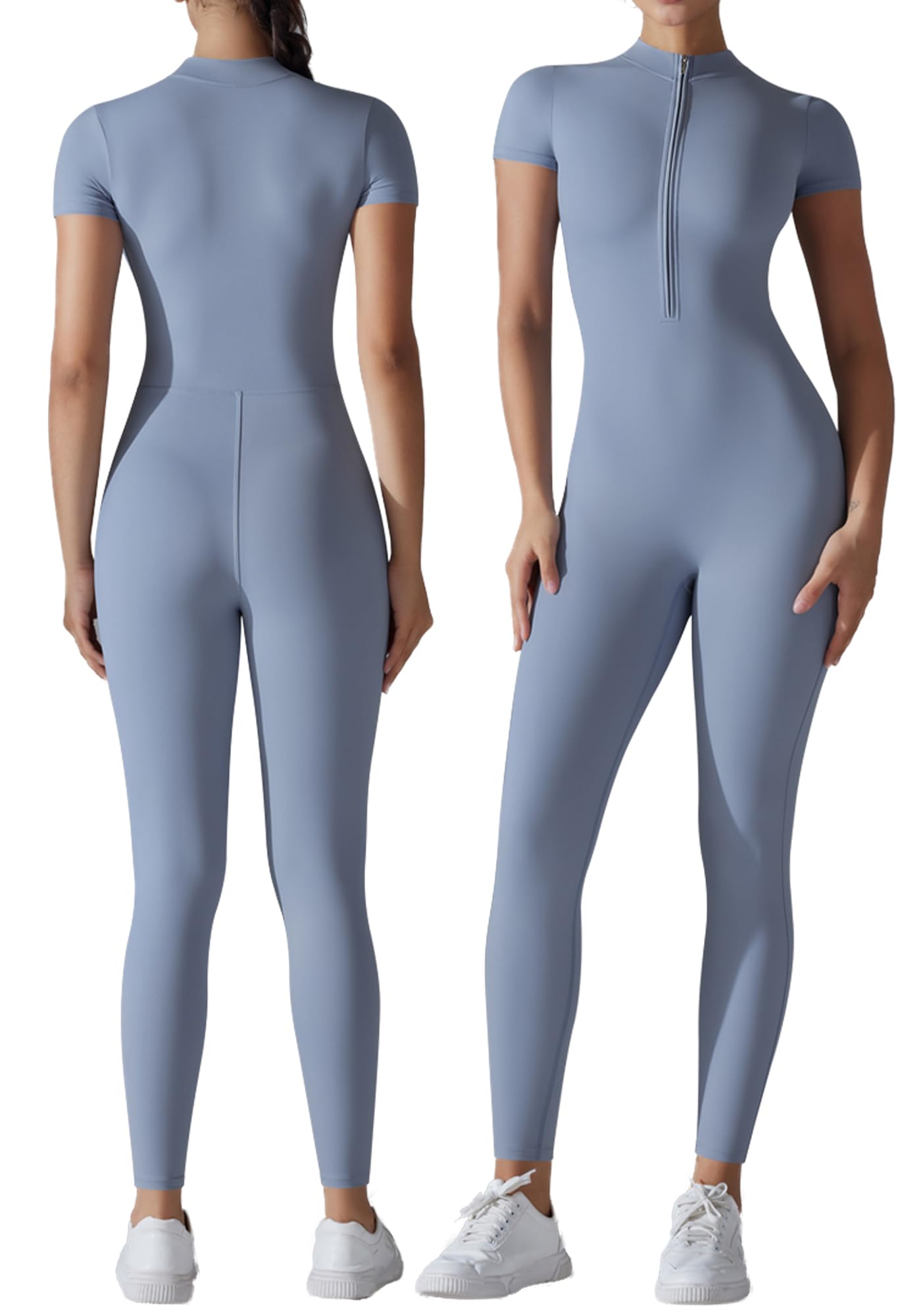 SEAUR Enterizo de yoga para mujer, body deportivo de manga corta, traje de fitness, ropa deportiva, gimnasio, yoga, entrenamiento, azul, XL