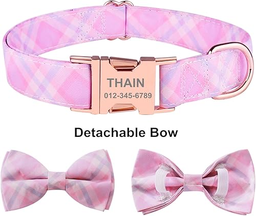 Miniatura 5 de THAIN Collar de perro personalizado con lazo para perros machos y hembras, puntos de mezclilla, patrón ninja a cuadros, collares para mascotas