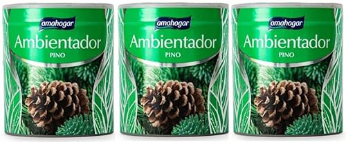Pack 3 Amahogar Ambientador Pino, Perfume para el Hogar, Aroma Natural de Bosque, Fragancia Refrescante en Lata Verde