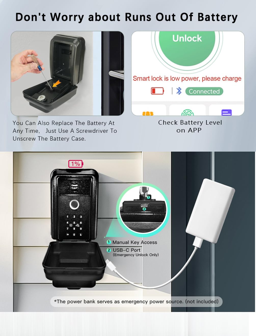 UCB Boîte de verrouillage intelligente Bluetooth avec contrôle par application, boîte de verrouillage pour clés avec code étanche, pour l'extérieur, propriétaire, agent immobilier, Airbnb, agent