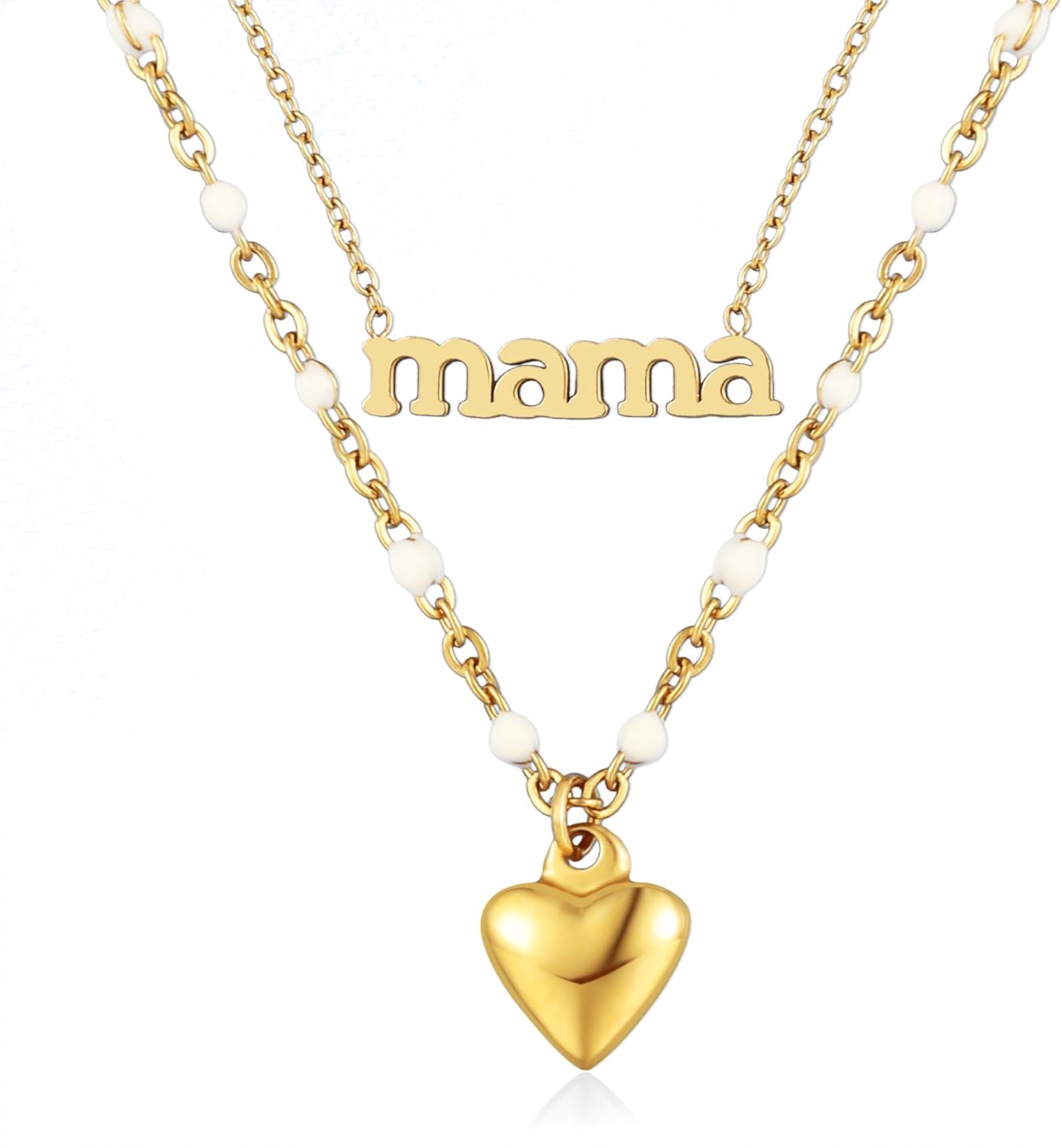 LETFLY Heart Mom Necklace for Women, 18K Gold Plated Layered Heart Mama Pendant Necklace, Jewelry Gifts for Mom