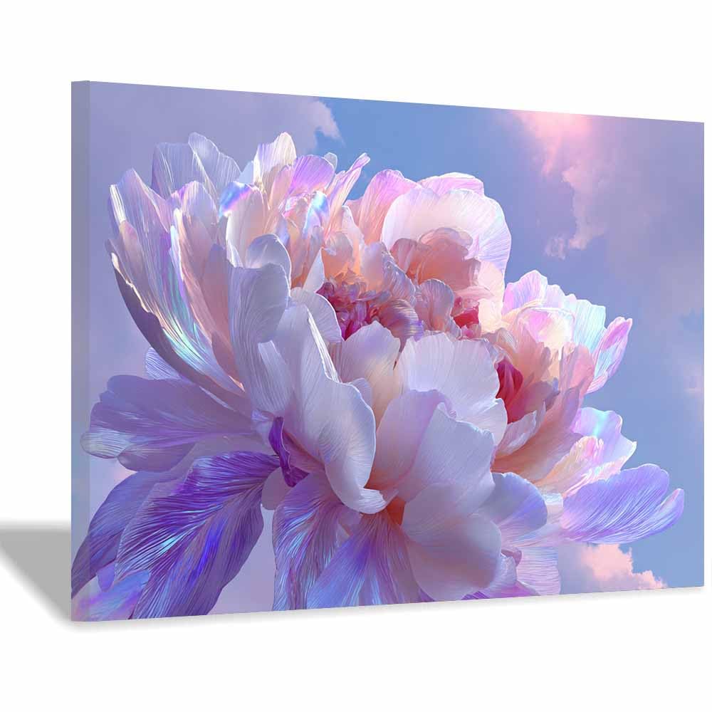 Xeniou Multicolor Flower Canvas Wall Art Iridescent Flower Art Canvas Wall Art, For Bedroom Bathroom Living Room Home Wall Decor(Multicolor)-60X90cm Framed