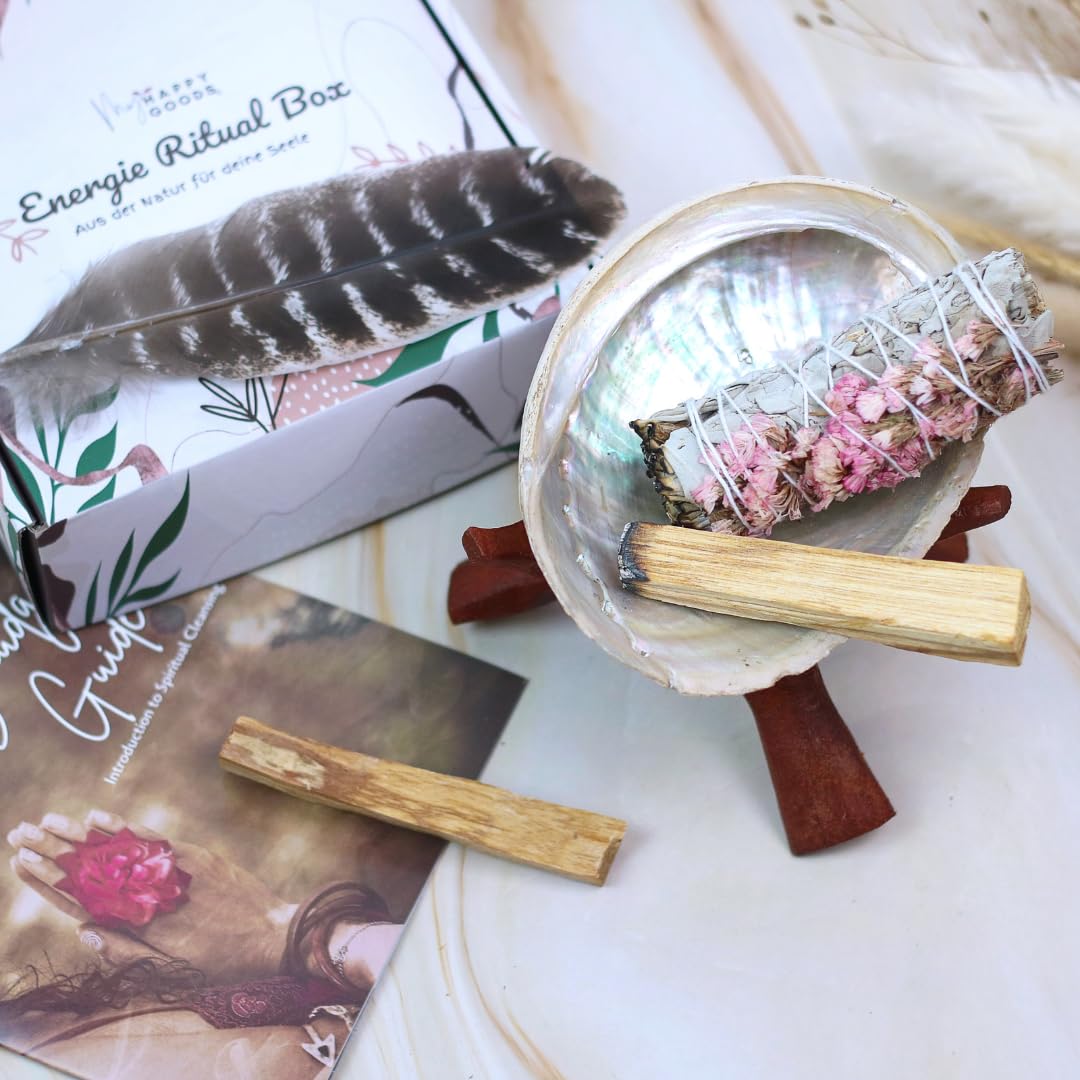 Kit Smudge - d’encens en kit - Palo Santo et sauge blanche avec lavande - Avec un élégant bol d'encens en nacre - Belle alternative aux ormeaux