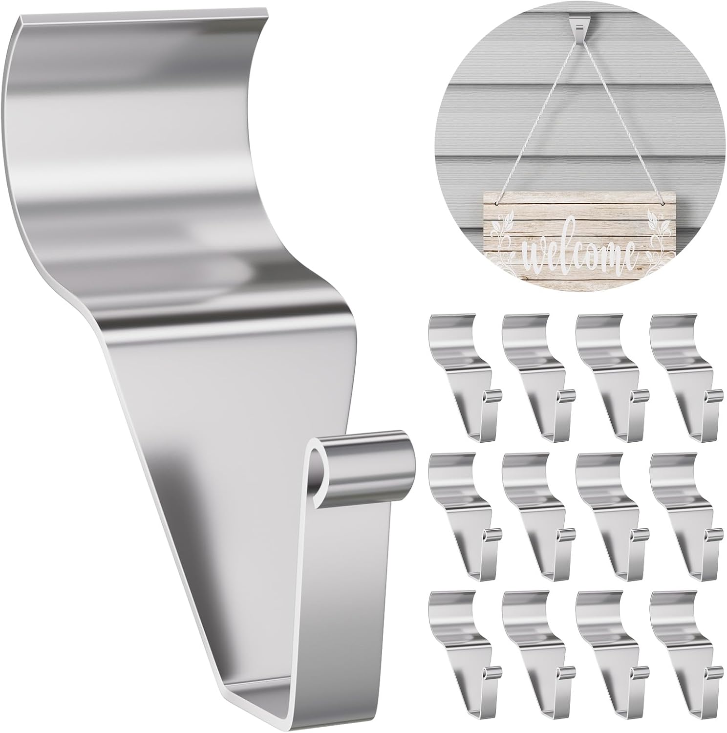 Cozcty 12 Pack Siding Hooks, Stainless Steel Siding Clips for String Lights, Hold Up to 18Lbs, No Damage Outdoor Hooks to Hang Things for Holiday Home Decorations