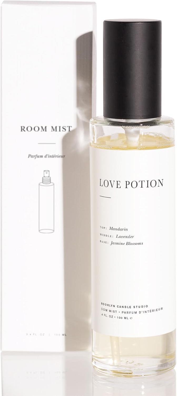 Brooklyn Candle Studio Love Potion Room Mist - Long Lasting Fragrance Spray for Body & Linens, Jasmine, Lavender & Mandarin, Air Freshener for Bathroom & Bedroom, Clean Ingredients