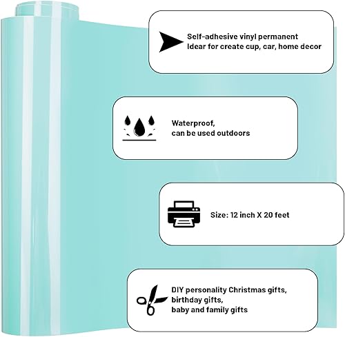 Miniatura 2 de GIRAFVINYL Vinilo permanente azul verde azulado  Rollo de vinilo permanente de 12 pulgadas x 20 pies para todas las máquinas de corte, vinilo