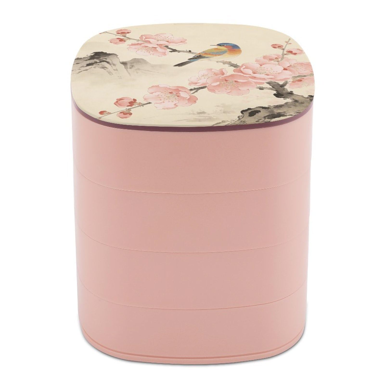 VstaDank Apricot Flowers Jewelry Box 360° Rotatable Jewelry Organizer 4 Layers Jewelry Case with Lid Fashion Portable Earring Holder for Bracelets Rings Bracelets Vanity