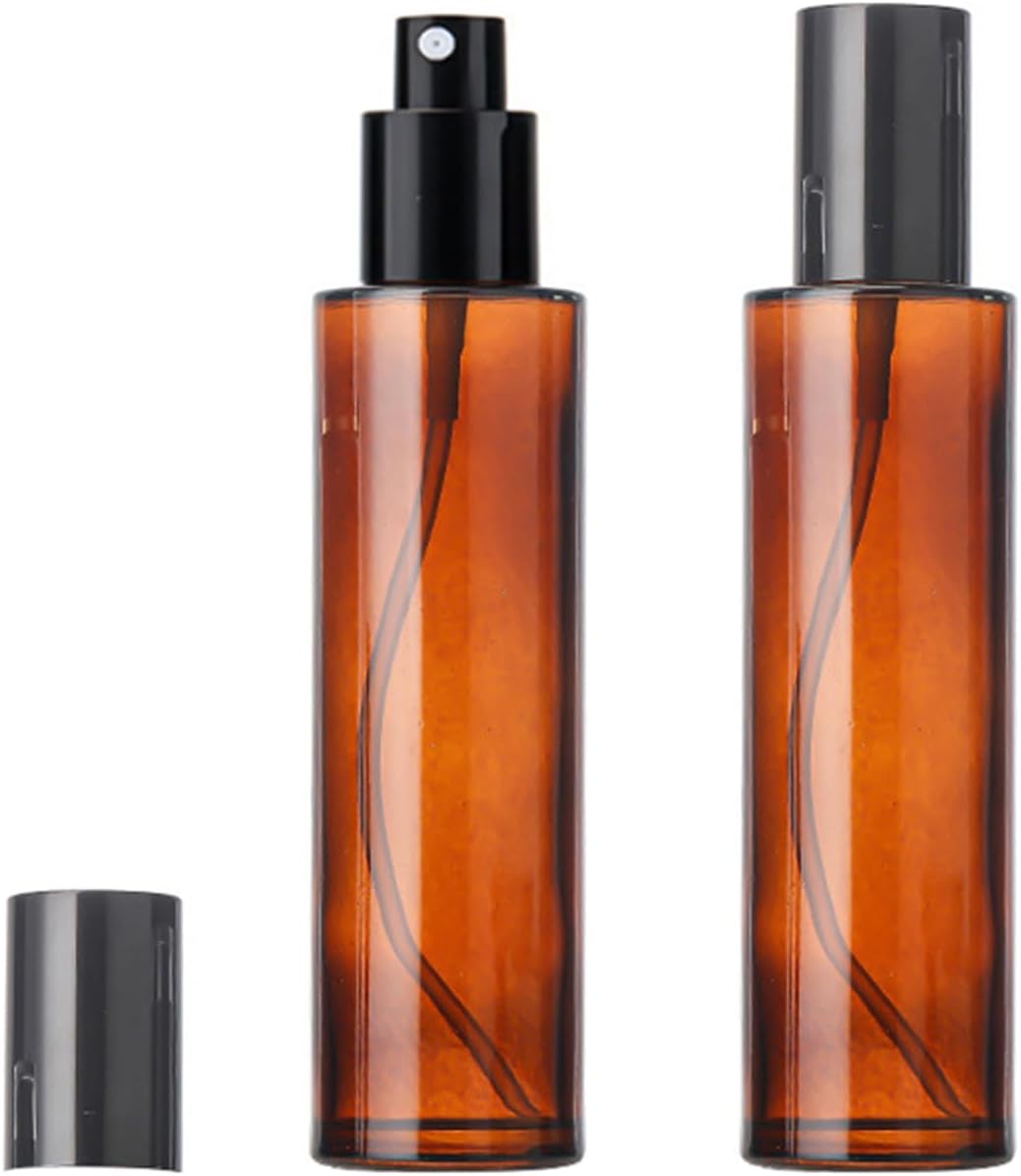 2Pcs 100ml/3.3oz Empty Refillable Amber Glass Spray Bottles with Black Cap Fine Mist Sprayers Sample Cosmetic Perfume Storage Containers