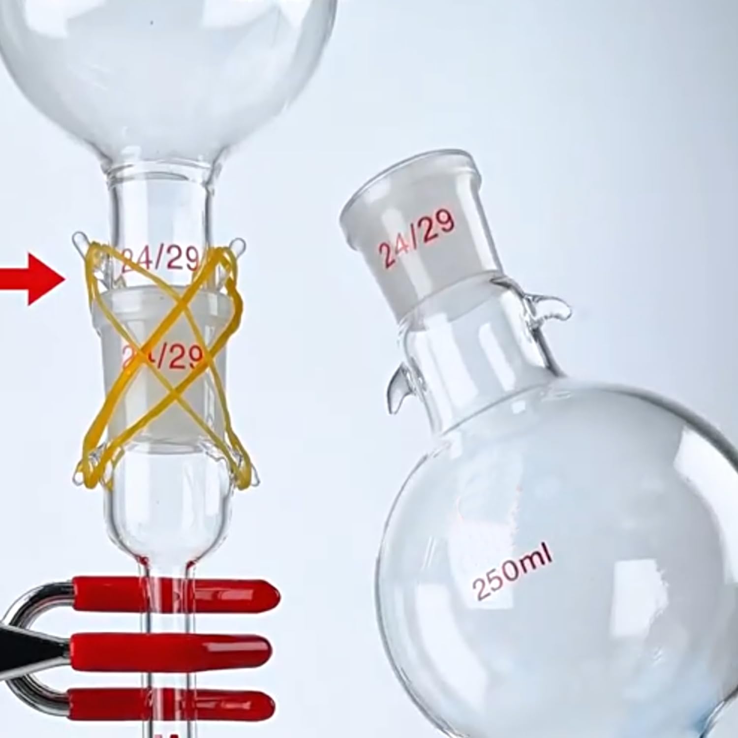 Matraz de depósito de cromatografía de vidrio de borosilicato con ganchos Botella de vidrio de destilación de vidrio de laboratorio (2000ml)