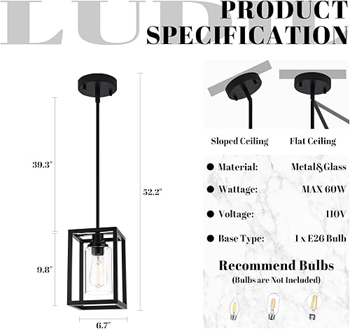 Miniatura 5 de Lámparas colgantes de granja de color negro mate, luces colgantes para isla de cocina, lámpara colgante rectangular de metal lineal, soporte de
