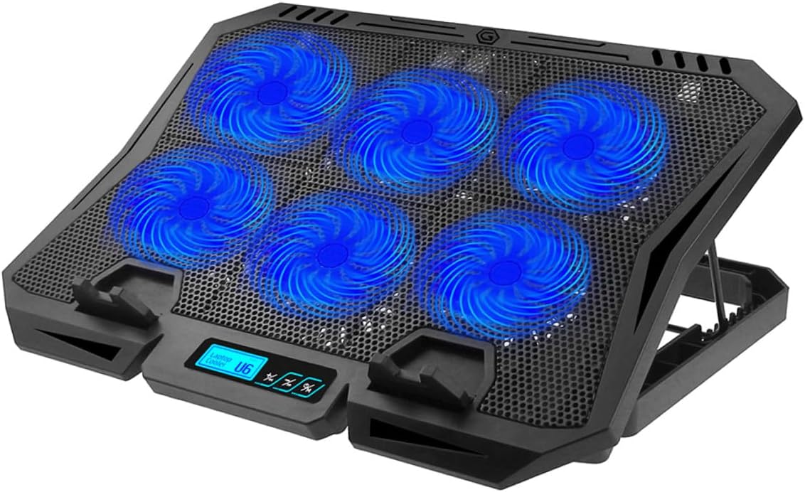 Laptop Cooling Pad 15.6 Inch with Quiet Fans and Adjustable Speed Blue LED for Gaming and Office Use Laptop Cooler Stand with 6 Cooling Fans