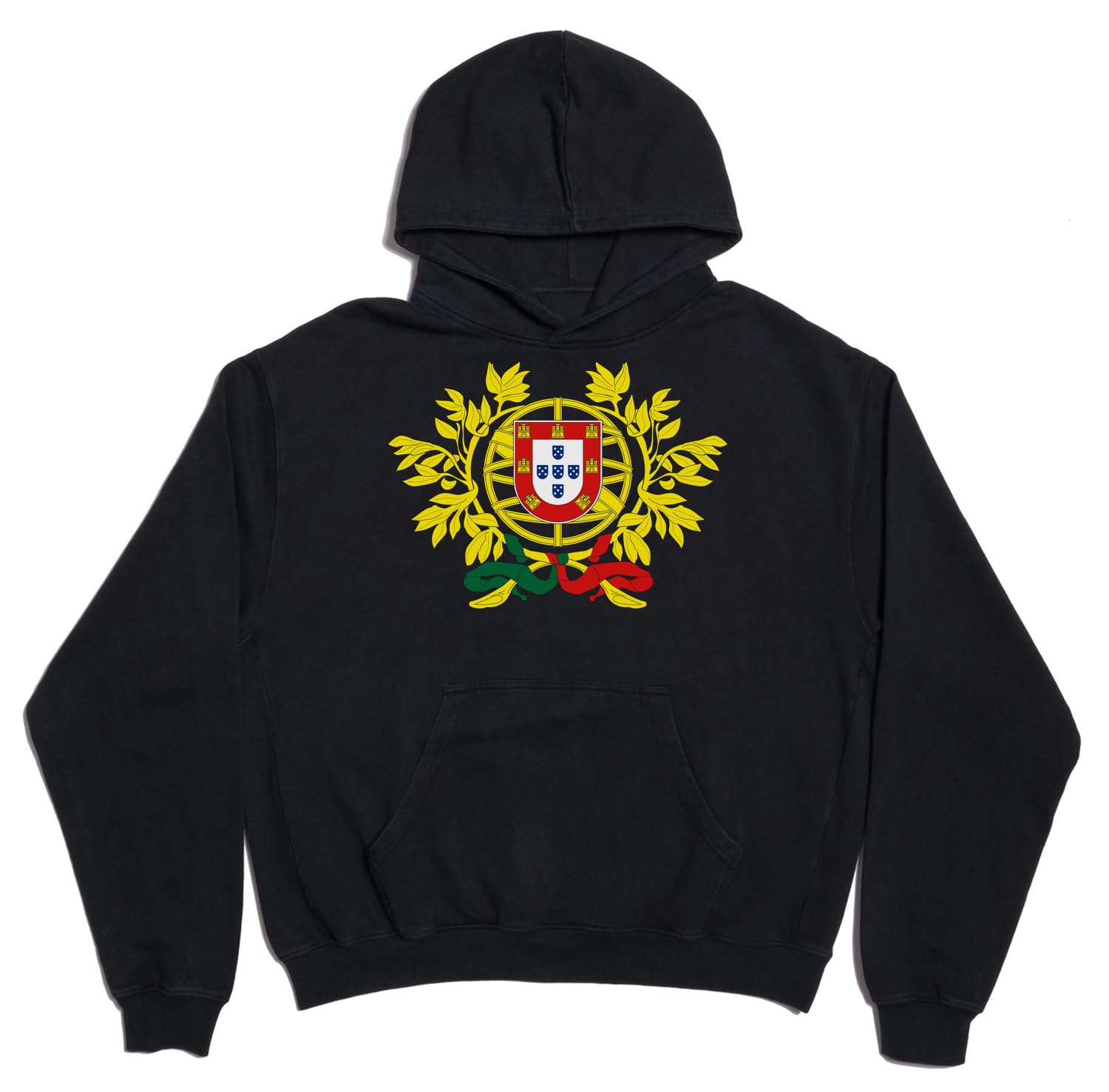 Herb Portugalii unisex oversize ciężka mieszanka bawełny bluza z kapturem czarna
