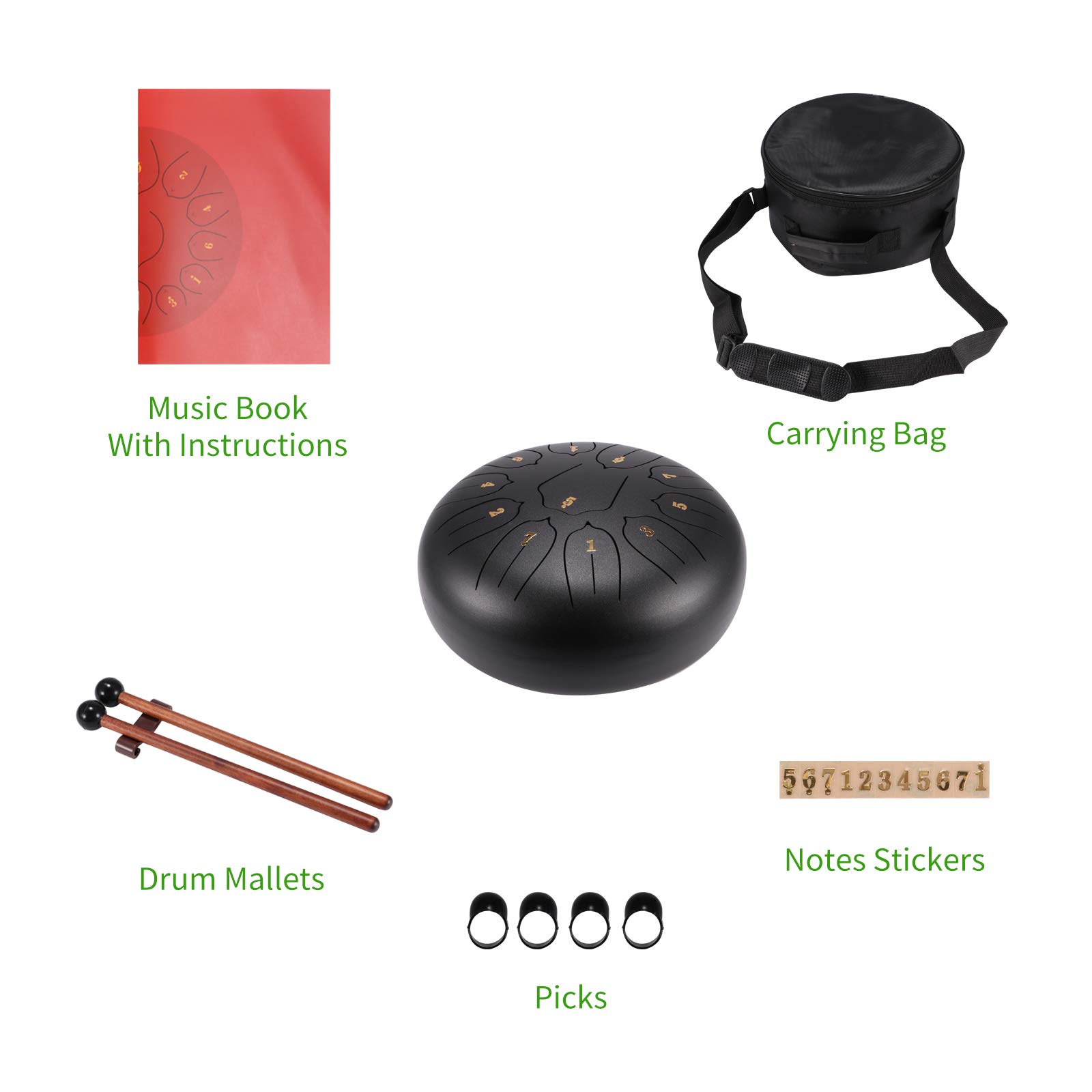 Slit Drums, Steel Tongue Drum, 10 inches 11 Tone D Key, Handpan Drum with Drumsticks, Bag, Finger Cover, Percussion Instrument for Musical Education Concert Mind Healing Yoga Meditation