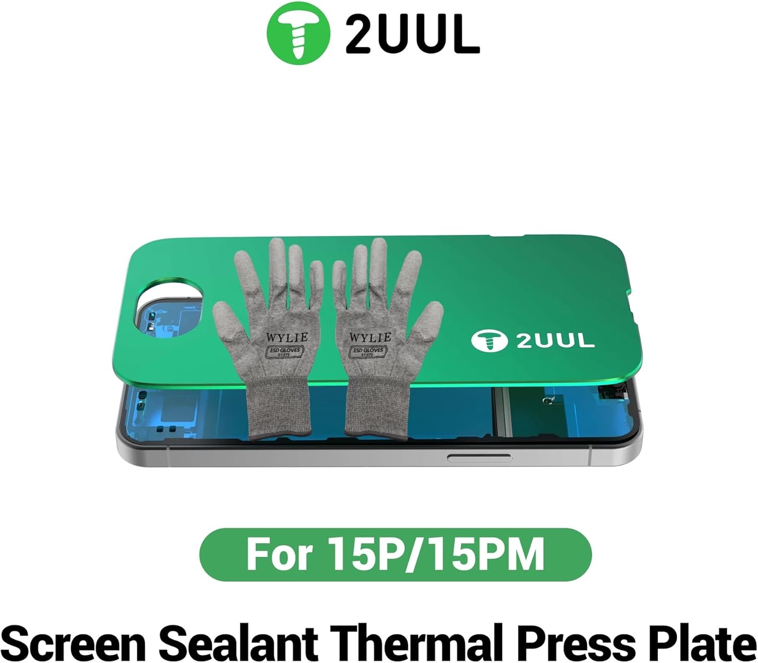 2UUL DA65 Phone 15P/15PM Series Sealant Thermal Press Plate for iPhone 15P/15PM Professional Phone Repair Tool Kit with ESD Gloves Screen Opener Copper Wire WYLIE Professional Tools 7 Pack
