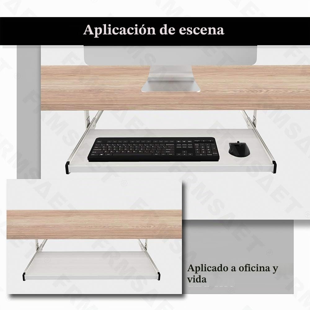 FRMSAET Bandeja para cajón para Teclado 53 cm / 60 cm / 76 cm Soporte de Madera para Debajo del Escritorio Plataforma de Altura Ajustable Herrajes para Muebles Accesorios de Oficina. (53 cm, Blanco)