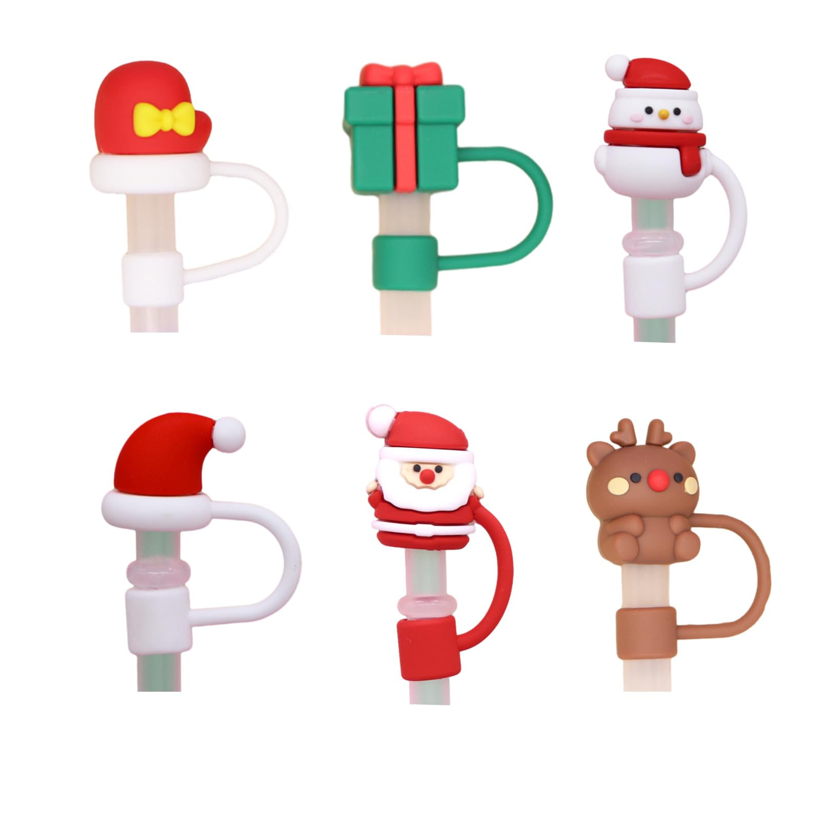 6 PCS Christmas Straw Cover for Stanley Cup,Silicone Straw Topper Compatible with 30&40 Oz Tumbler, Straw Tip Covers 10mm 0.4in for Straw Tip Covers…