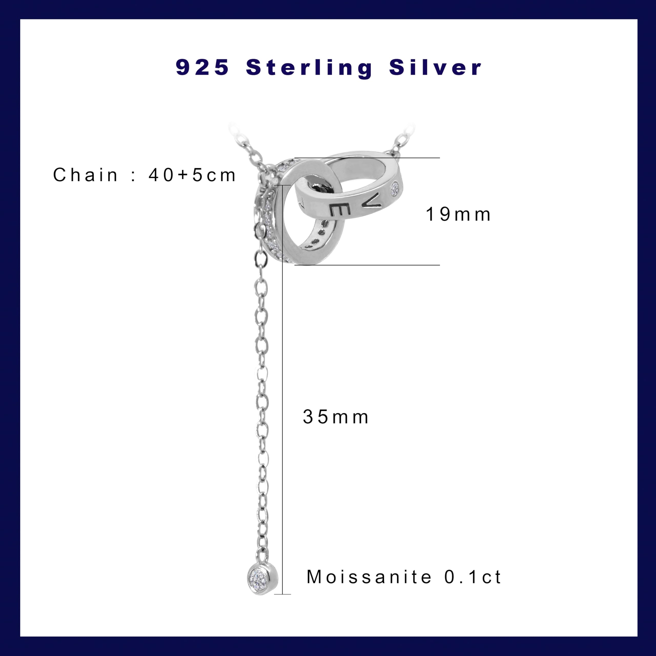 Collar para mujer de plata 925 con colgante de circonita cúbica/collar de llave/2 anillo/sonrisa regalos para mujer, regalo para mamá, joyas para mujer, One Size, Plata esterlina Acero