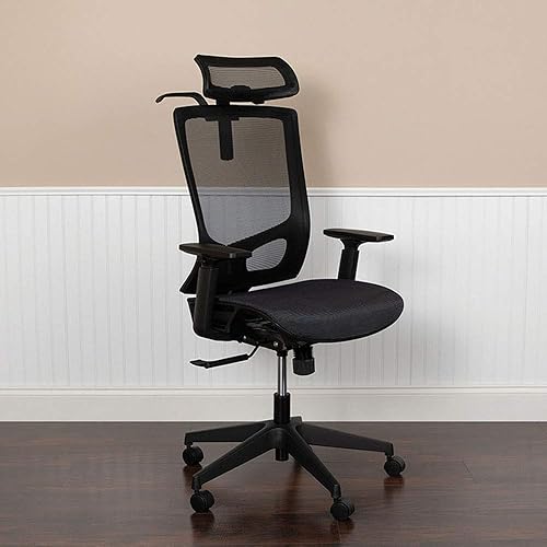 Miniatura 2 de Flash Furniture Silla de oficina de malla ergonómica con inclinación de sincronización, reposacabezas ajustable, soporte lumbar, percha y brazos