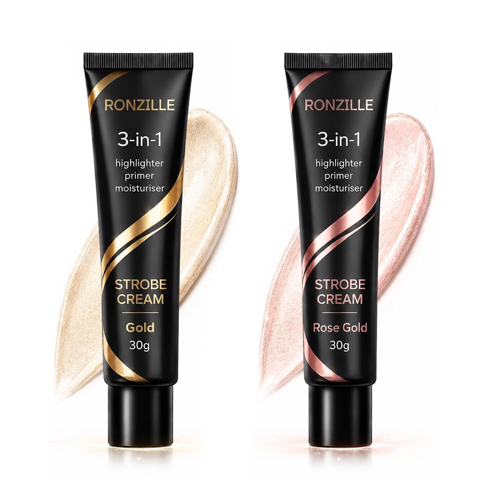 Ronzille Gold,Rosegold Strobe Cream 60g | 3-in-1 Highlighter Primer Moisturiser | Instant Glow Makeup Base | Lightweight Hydrating Illuminator for Face | Long Lasting Radiance for Women & Girls-picture-55
