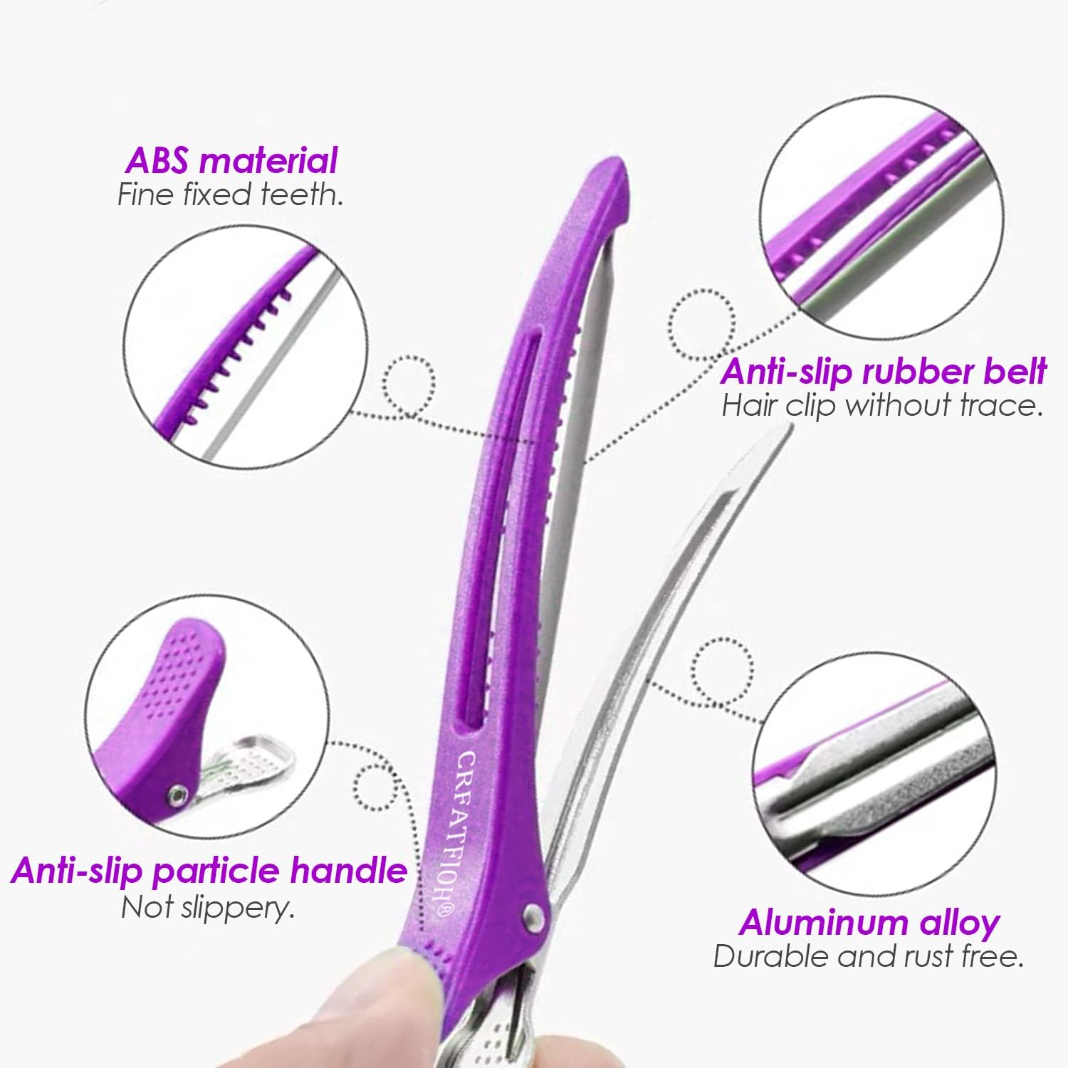 XPOOP 6Pcs Hairdresser Clips, Sectioning Clips Professional, Non Slip No-Trace Duck Billed Hair Crocodile with Silicone Band - Image 4