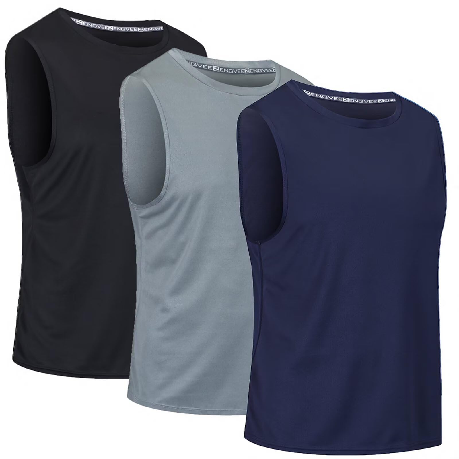Cimic 3 Piezas Camiseta Tirantes Hombre Secado Rápido Respirable con Rayas Reflectantes para Running Gimnasio