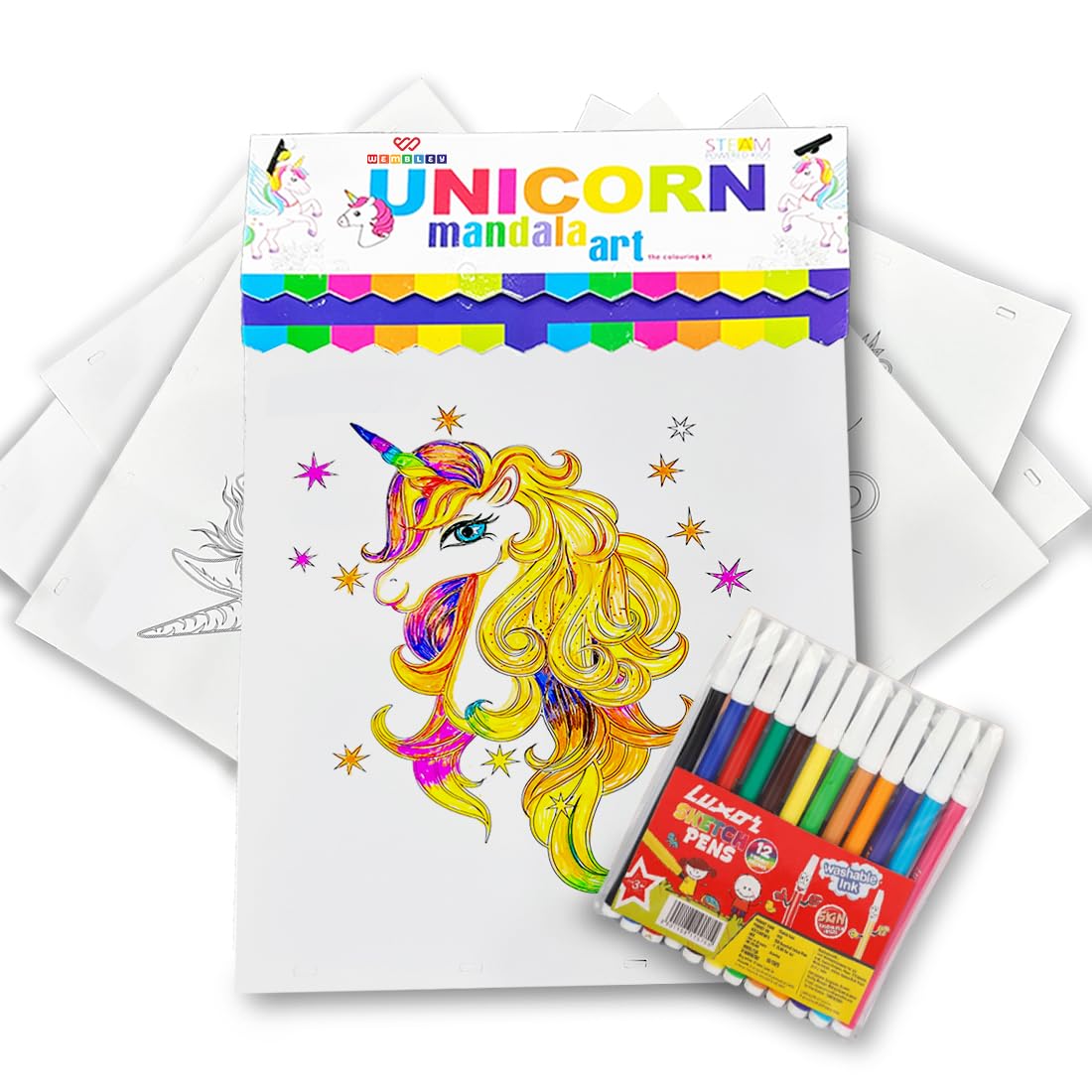 Wembley Unicorn Mandala Art Kit for Kids Adults Art & Craft Coloring Kit for Kids 6-12 Years with 20 Mandala Sheets & 12 Sketch Pens DIY Activity Birthday Gift (B0D3LX9339) Amazon Price History, Amazon Price Tracker