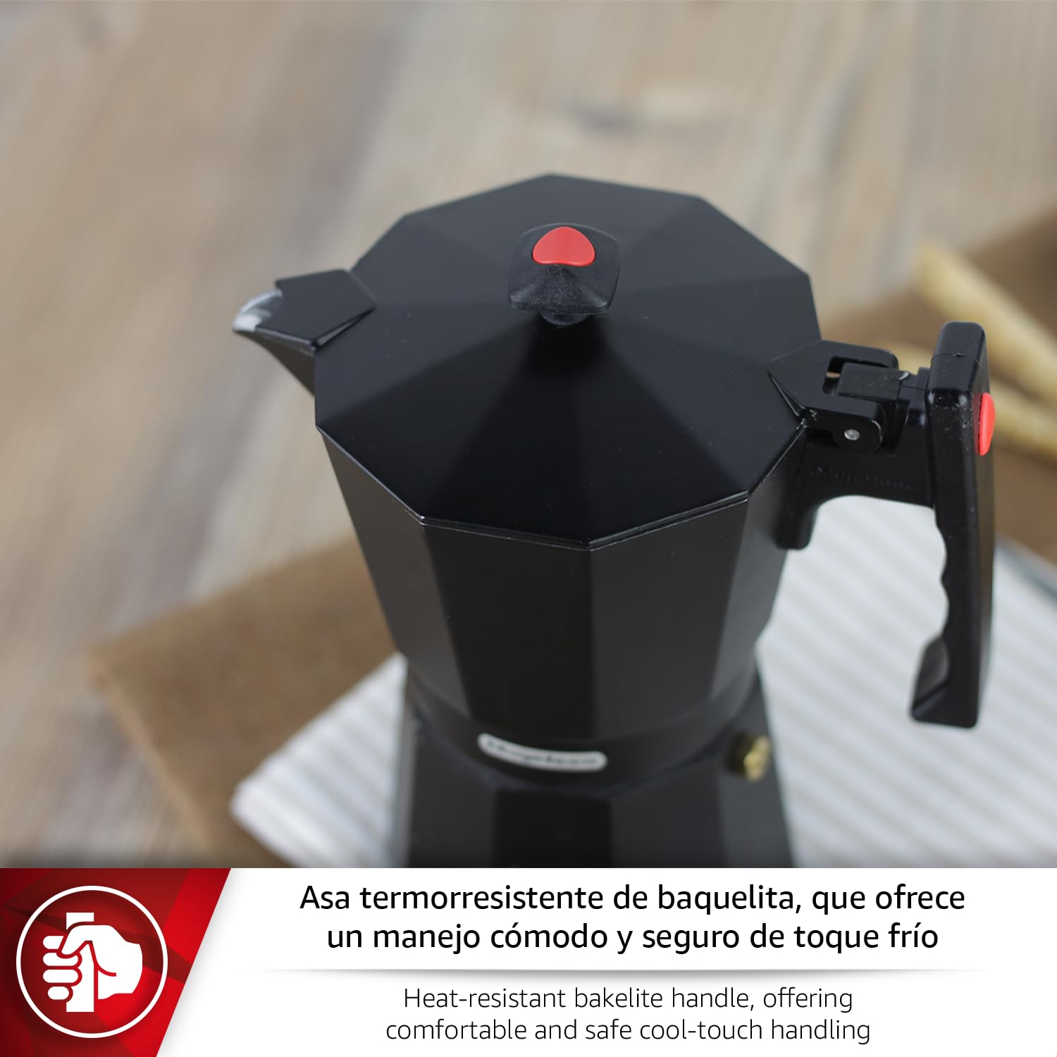 MAGEFESA Colombia Noir - Cafetera Italiana de 12 Tazas, 600ml, Aluminio Extra Grueso, Todo Tipo de Cocinas, NO APTA PARA LAVAVAJILLAS E INDUCCIÓN
