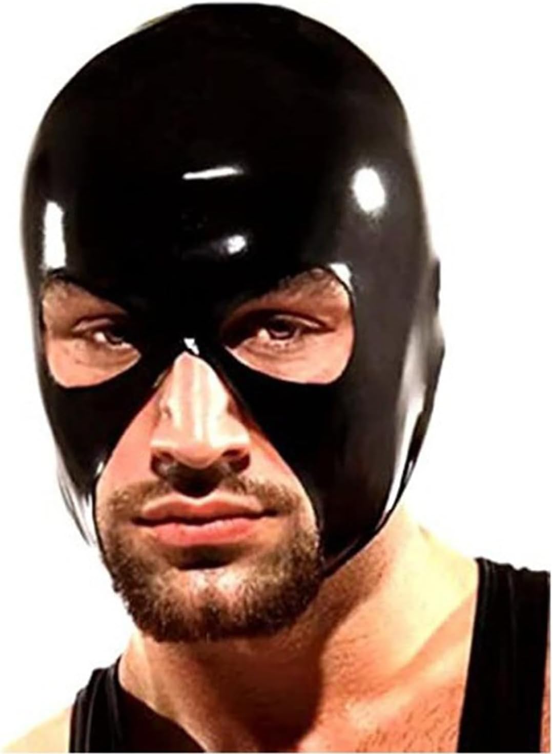 Latex Hood Half Face Riding Mask Open Eyes Mouth Handmade for Men and Women with Back Zipper BDSM(Size:S-63CM)