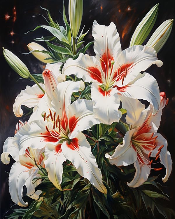 ZMHZMY Paint by Numbers Christmas Lily Canvas DIY Oil Painting for Adults Beginner with Brushes and Acrylic Pigment-16 x20,Frameless