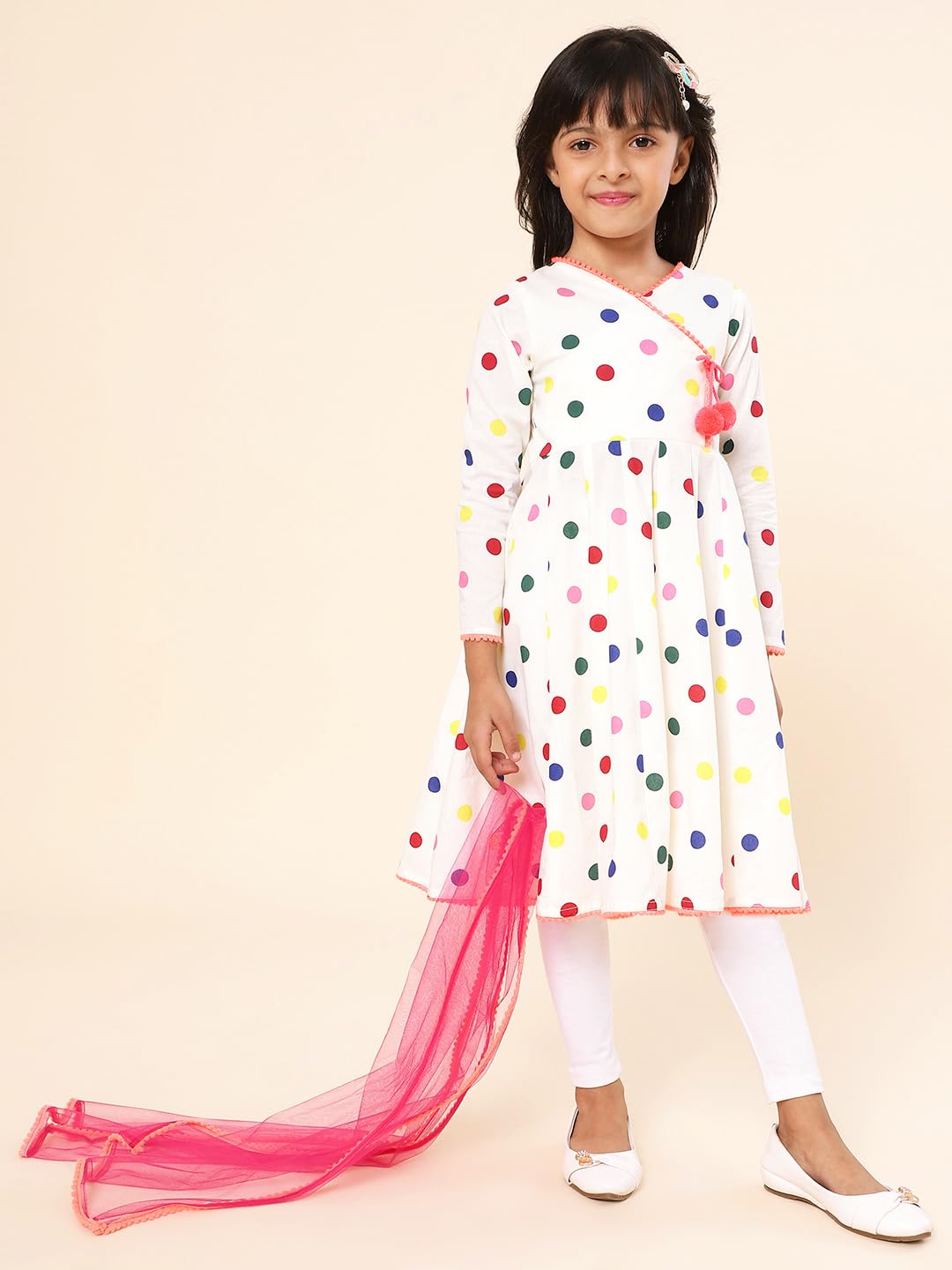 A.T.U.N. (ALL THINGS UBER NICE) Angrakha Dziewczęce bawełniane legginsy z nadrukiem Kurta z zestawem Dupatta, tradycyjny zestaw odzieży etnicznej na festiwale
