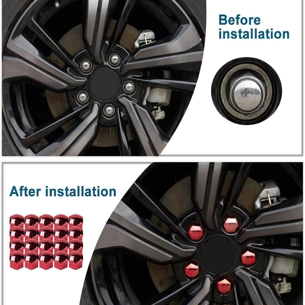 Car Wheel Nut for Suzuki Wagon R+ 2010-2015, Hub Lugs Nuts Tire Bolts Rims Protective Tyre Valve Screw Cap Cover Removal Replacement Accessories,D/Red-A/17mm
