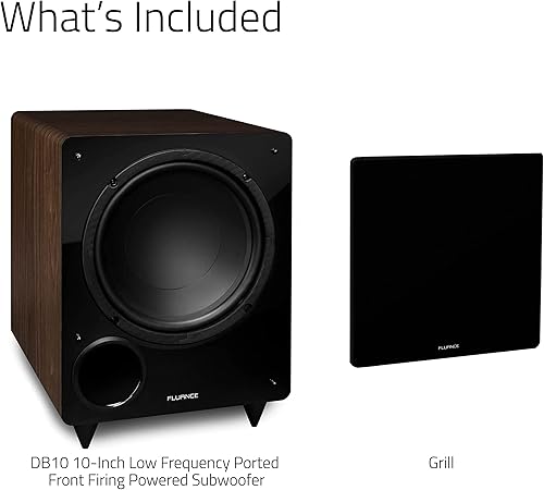 Vista 9 de Fluance DB10W Subwoofer de baja frecuencia de 10 pulgadas para cine en casa (nogal natural)