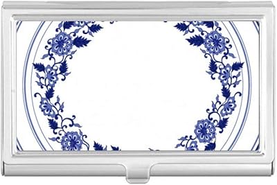 Chinese Culture Blue Flower Business Card Holder Case Pocket Box Wallet